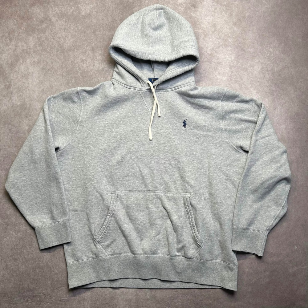 Polo Ralph Lauren Mens Gray Fleece Pullover Hoodie Embroidered Pony Logo